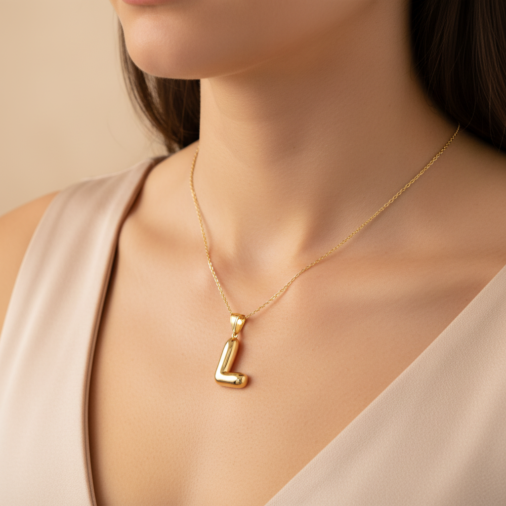 Dije de Oro 14k Modelo de Inicial L de Diseño Inflado y Brillante mod. 10088