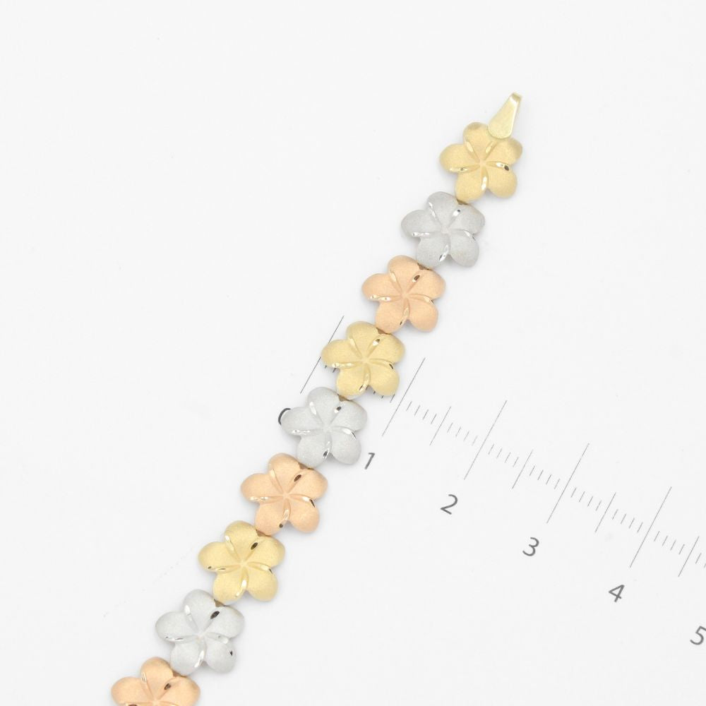 Pulsera de Oro 14k Flores del Pensamiento de Tono Mate con Diamantado Fino mod. 7952