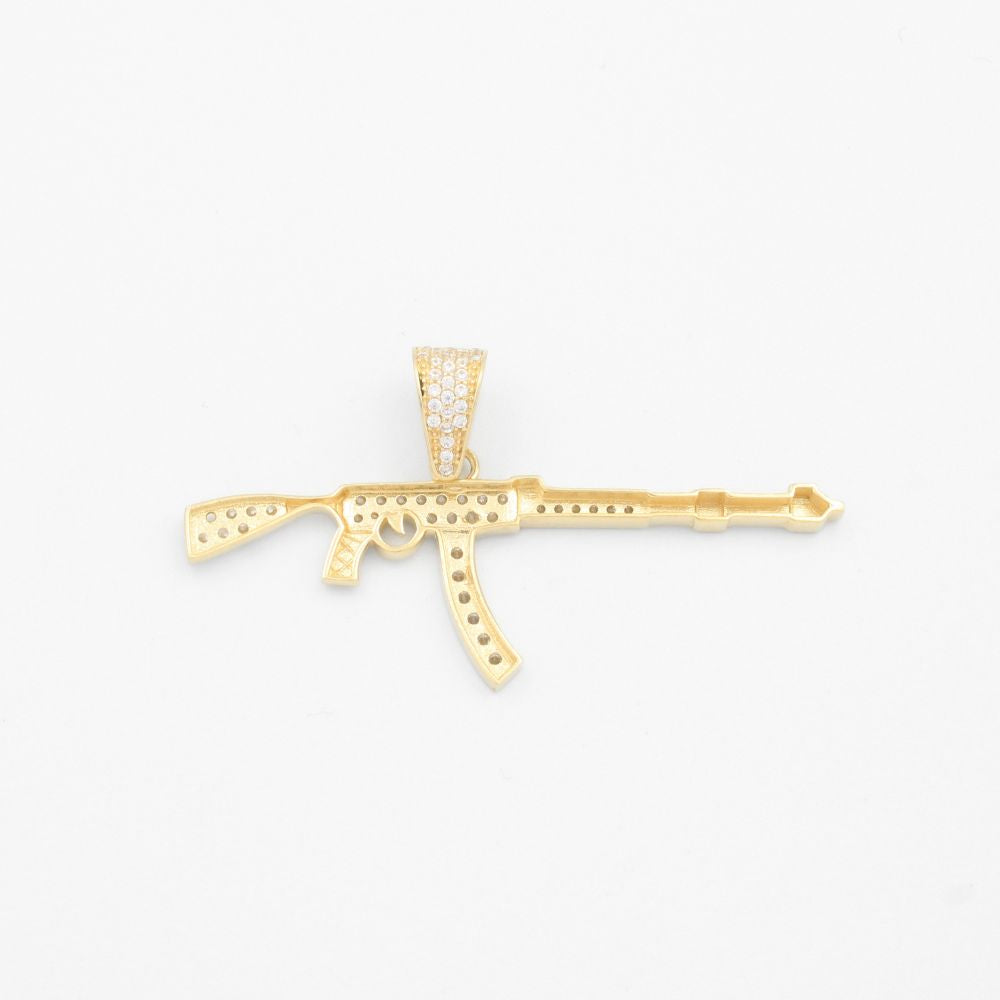 Dije de Oro 14k Diseño de Arma Larga Incrustada de Zirconias mod. 9441