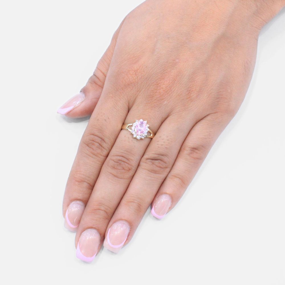 Anillo de Oro 14k con Zirconia Rosa Brillante mod. 9181