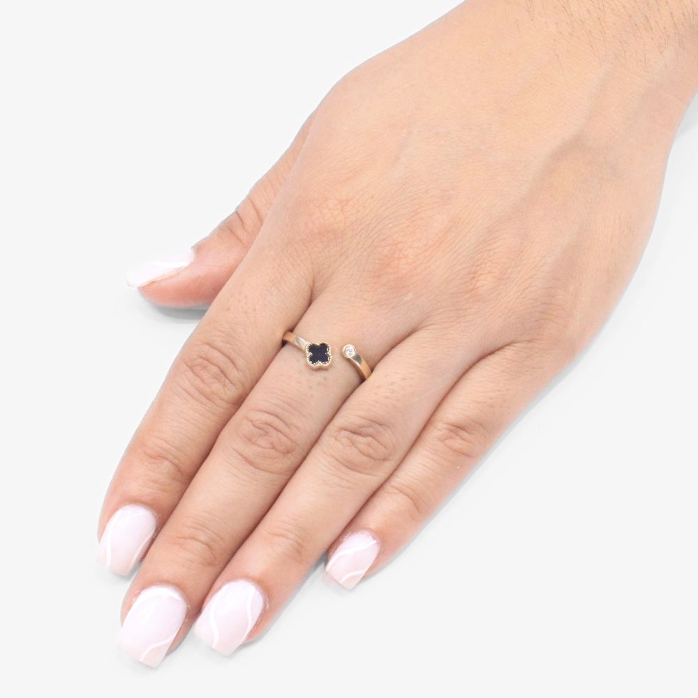 Anillo de Oro 14k Estilo Abierto con Trébol y Zirconia mod. 8854