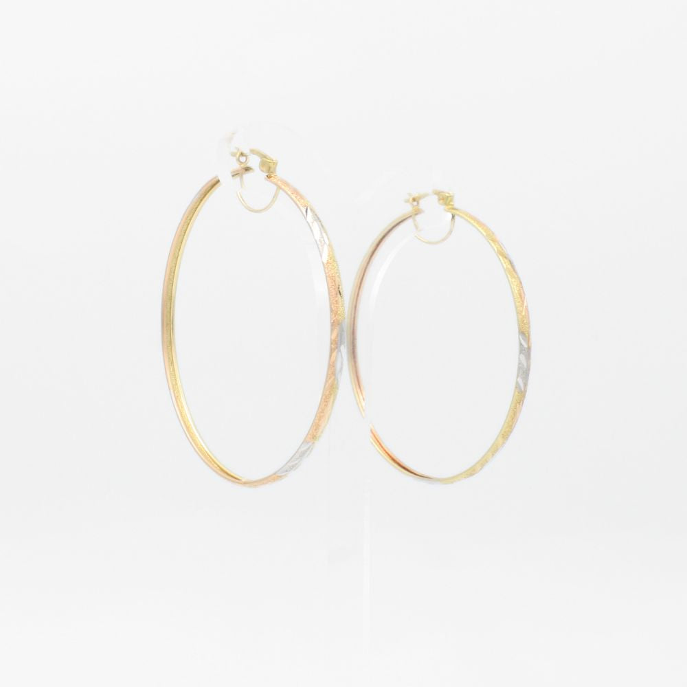 Arracada de Oro 14k Florentino con Diseño Mate y Diamantado de Ramillete mod. 9137