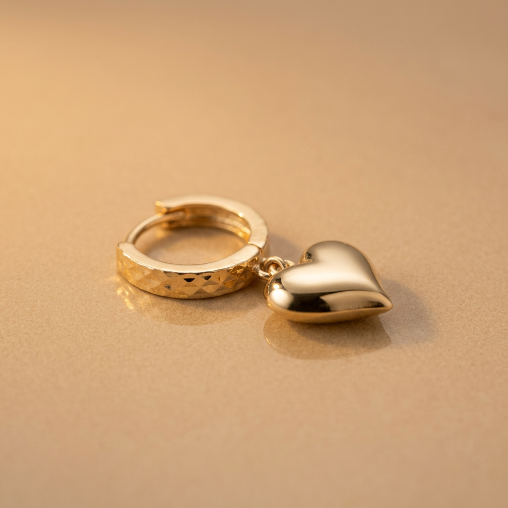 Grapa Larga de Oro 14k Corazones Inflados Lisos mod. 11237