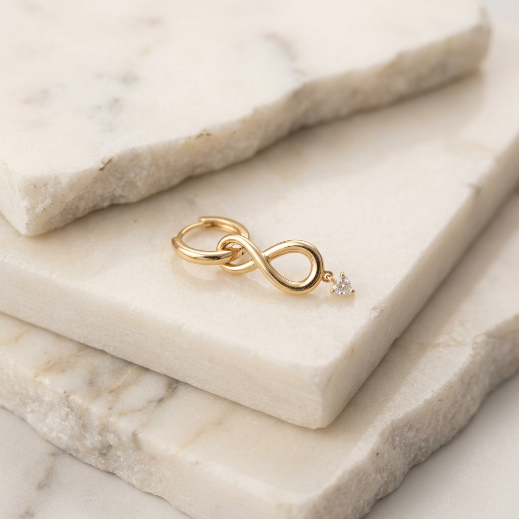 Grapa Larga de Oro 14k Colgantes Infinitos con Zirconia mod. 11240