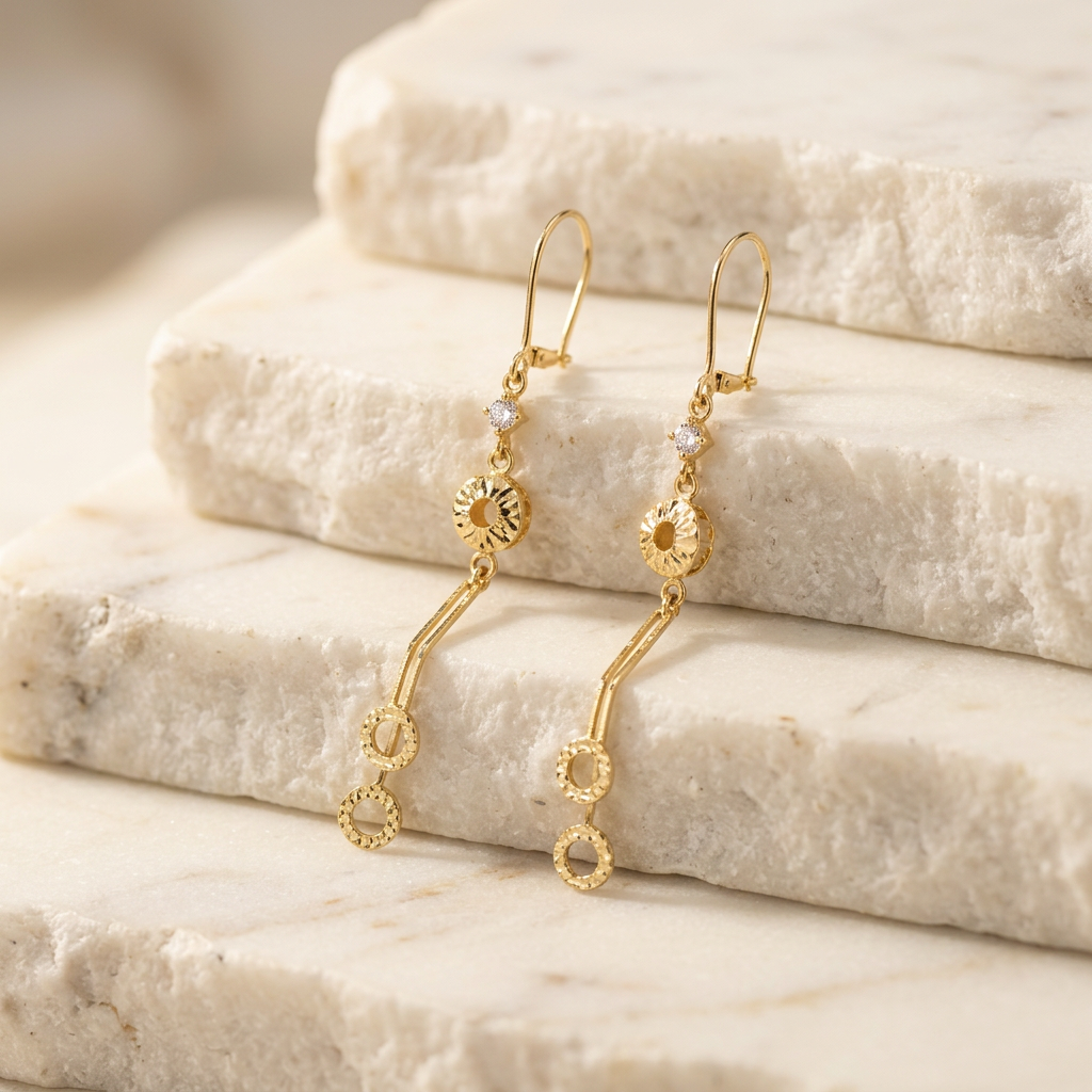 Arete Largo de Oro 14k Aros Brillantes con Zirconias mod. 11234