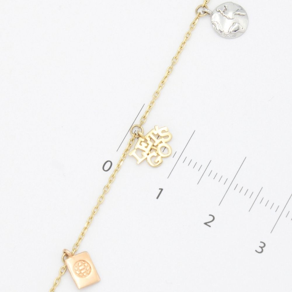 Pulsera de Oro 14k Tejido Fino con Dijes de Viaje mod. 9332