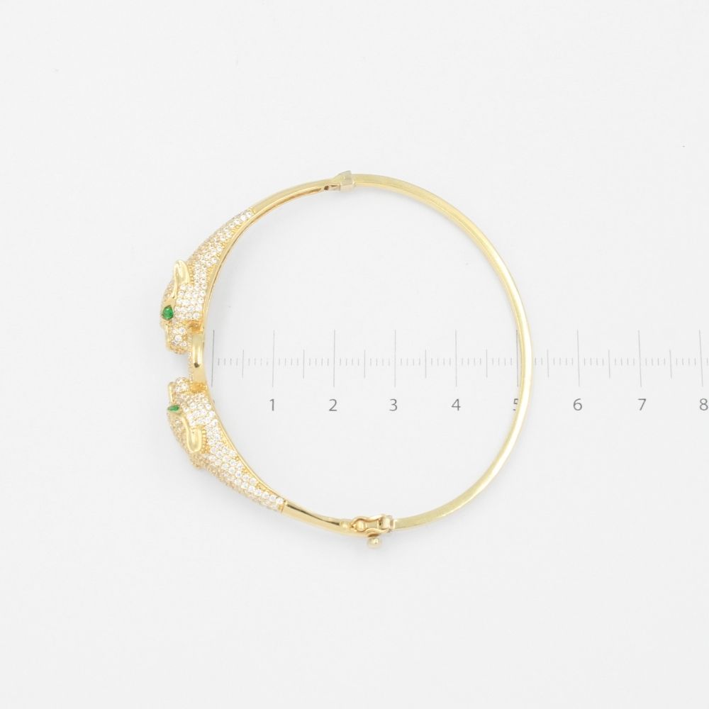 Aro de Oro 14k Hueco con Panteras Incrustada de Zirconias Brillantes de Ojos Verdes mod. 8997