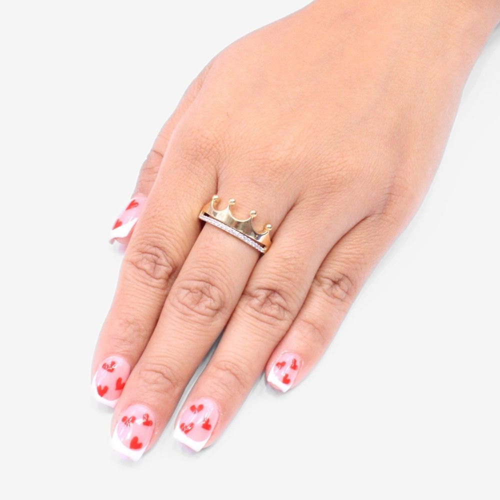 Anillo XV Años de Oro 14k Corona Especial con Línea de Zirconias Finas mod. 8784