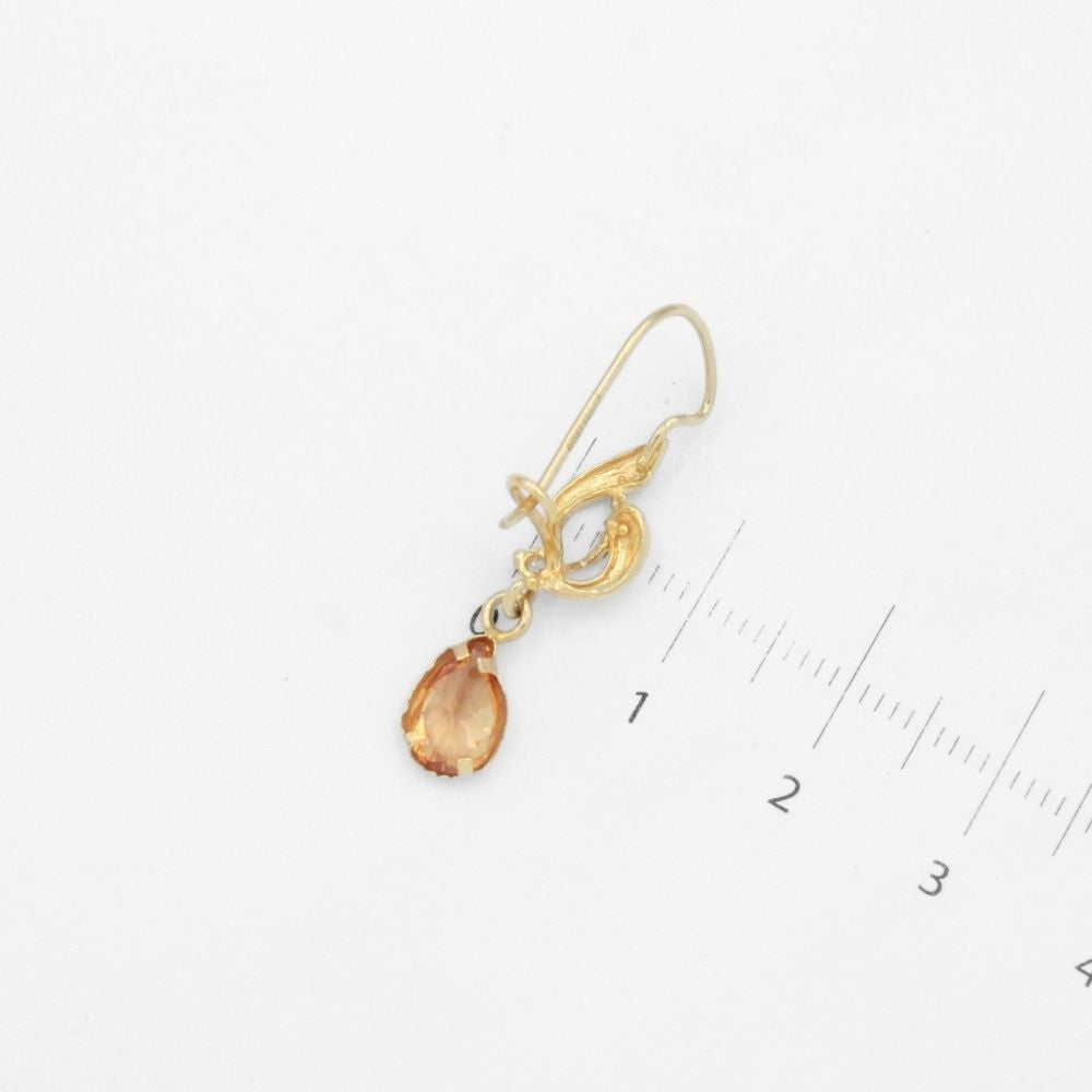 Arete con Broche Arillo de Oro 14k Estilo Largo Elegante con Zirconia Naranja Tangerine mod. 9768