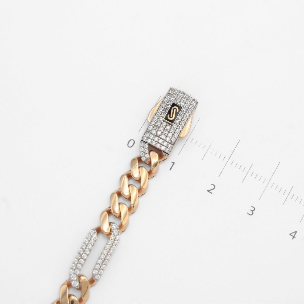 Pulsera Mónaco Chain 14k Modelo Fígaro Especial de Broche Pavé con Incrustación Alt. de Swarovski mod. 9657