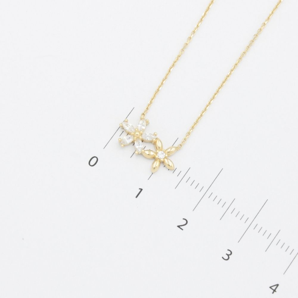 Gargantilla de Oro 14k Diseño Fino con Dije de Flores con Zirconias Brillantes mod. 9643