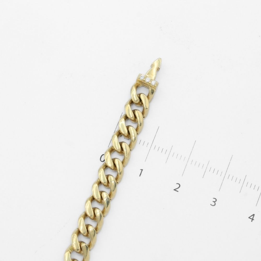 Pulsera de Oro 14k Tejido Barbado Semi Hueco con Broche Incrustado de Zirconias mod. 9882