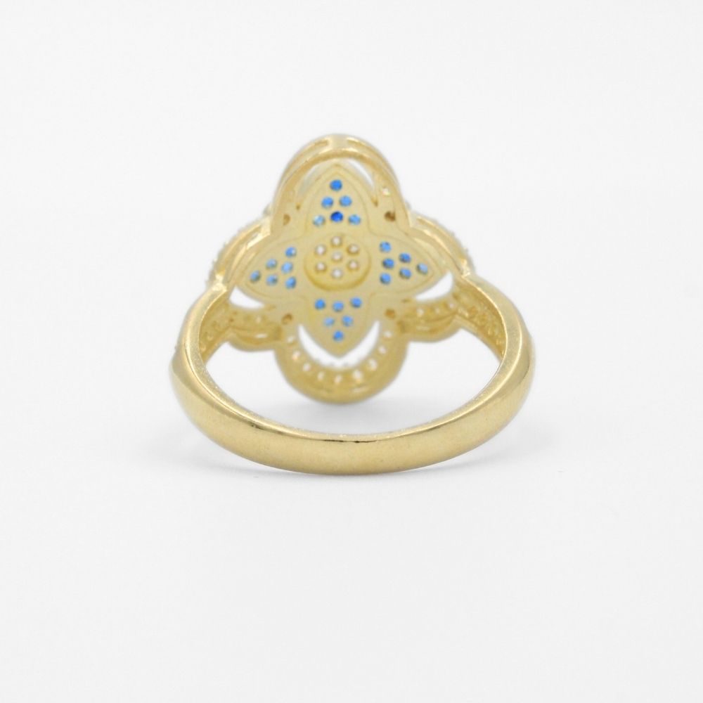 Anillo de Oro 14k con Trébol Especial Incrustado con Zirconias Brillantes mod. 9738