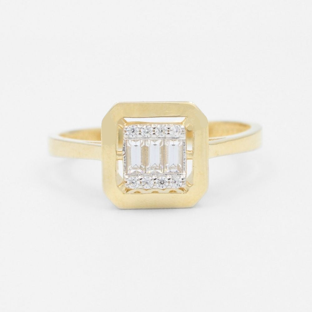 Anillo de Oro 14k Elegante con Zirconias Finas en Bisel Liso mod. 8568