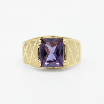 Anillo de Oro 14k con Zirconia Color Morado Royal y Diseño Mate de Figura X mod. 9465