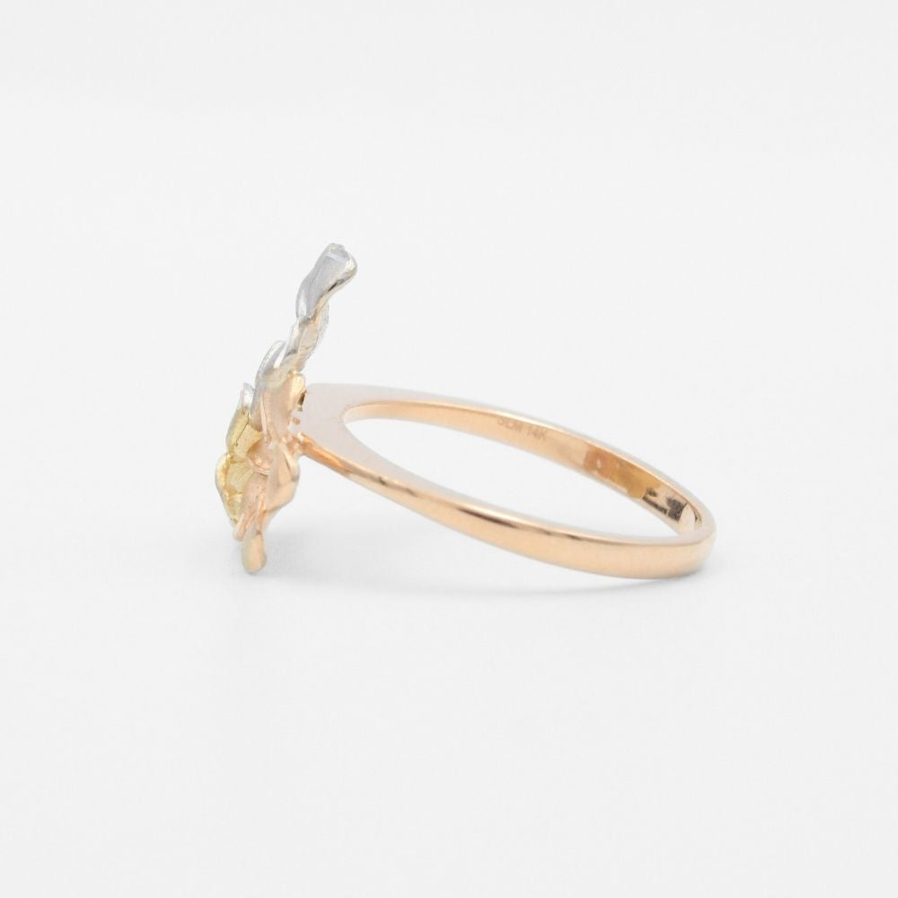 Anillo de Oro 14k con Aro de Oro Rosa y Flores del Pensamiento Mate con Diamantado mod. 9596
