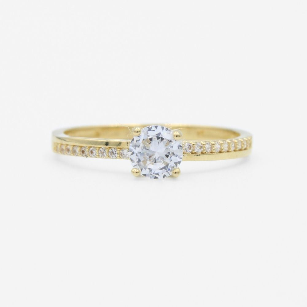 Anillo de Compromiso en Oro 14k con Zirconia Central e Incrustado Especial y Fino de Zirconias mod. 9724