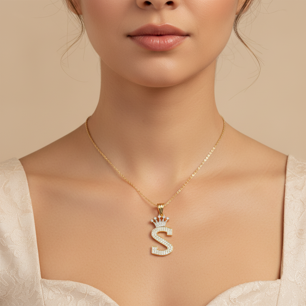 Dije de Oro 14k con Diseño de Inicial S Incrustada con Zirconias mod. 10099