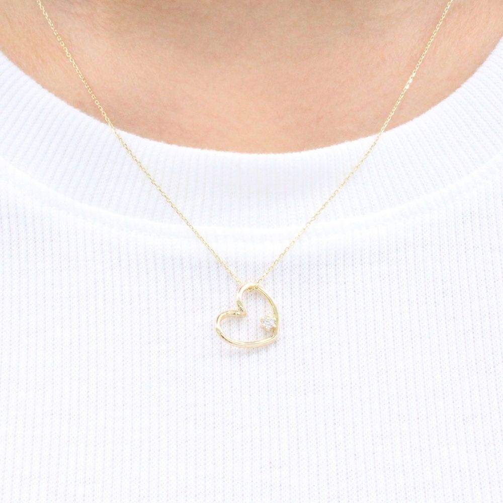 Gargantilla de Oro 14k con Dije Especial en Forma de Corazón Hueco con Pequeña Zirconia Brillante mod. 9348