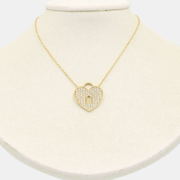 Gargantilla de Oro 14k Candado Corazón Plano Incrustado con Zirconias mod. 8073