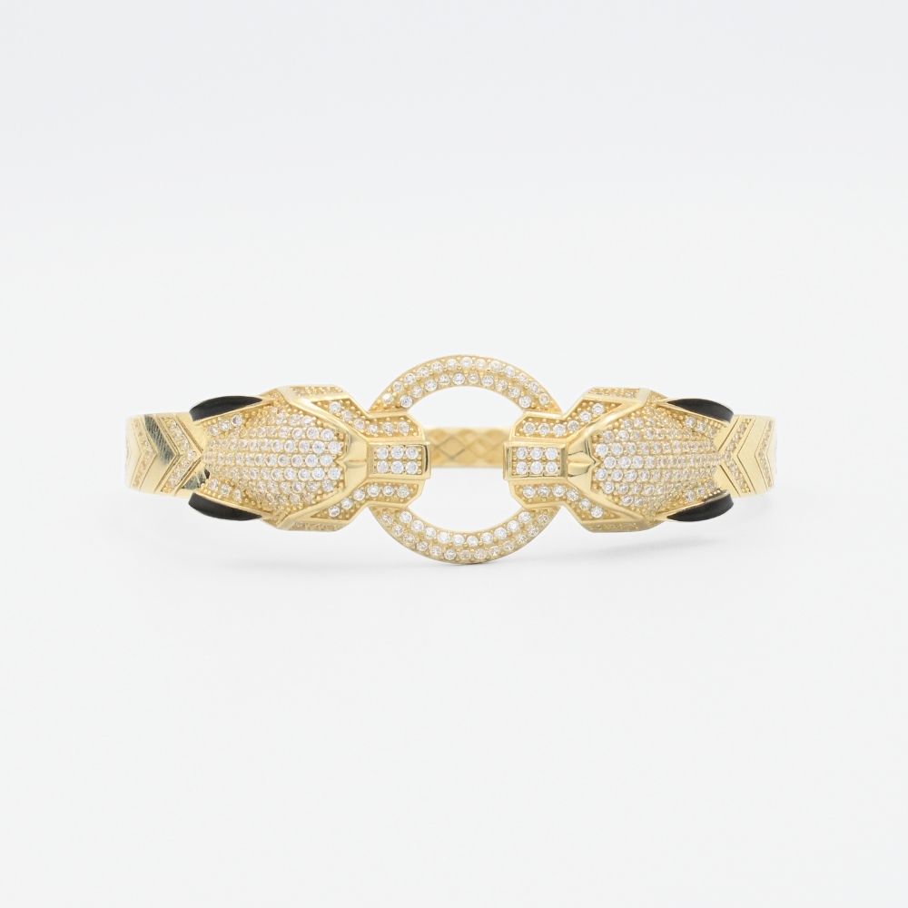 Aro de Oro 14k Hueco con Panteras Incrustada de Zirconias Brillantes mod. 8996