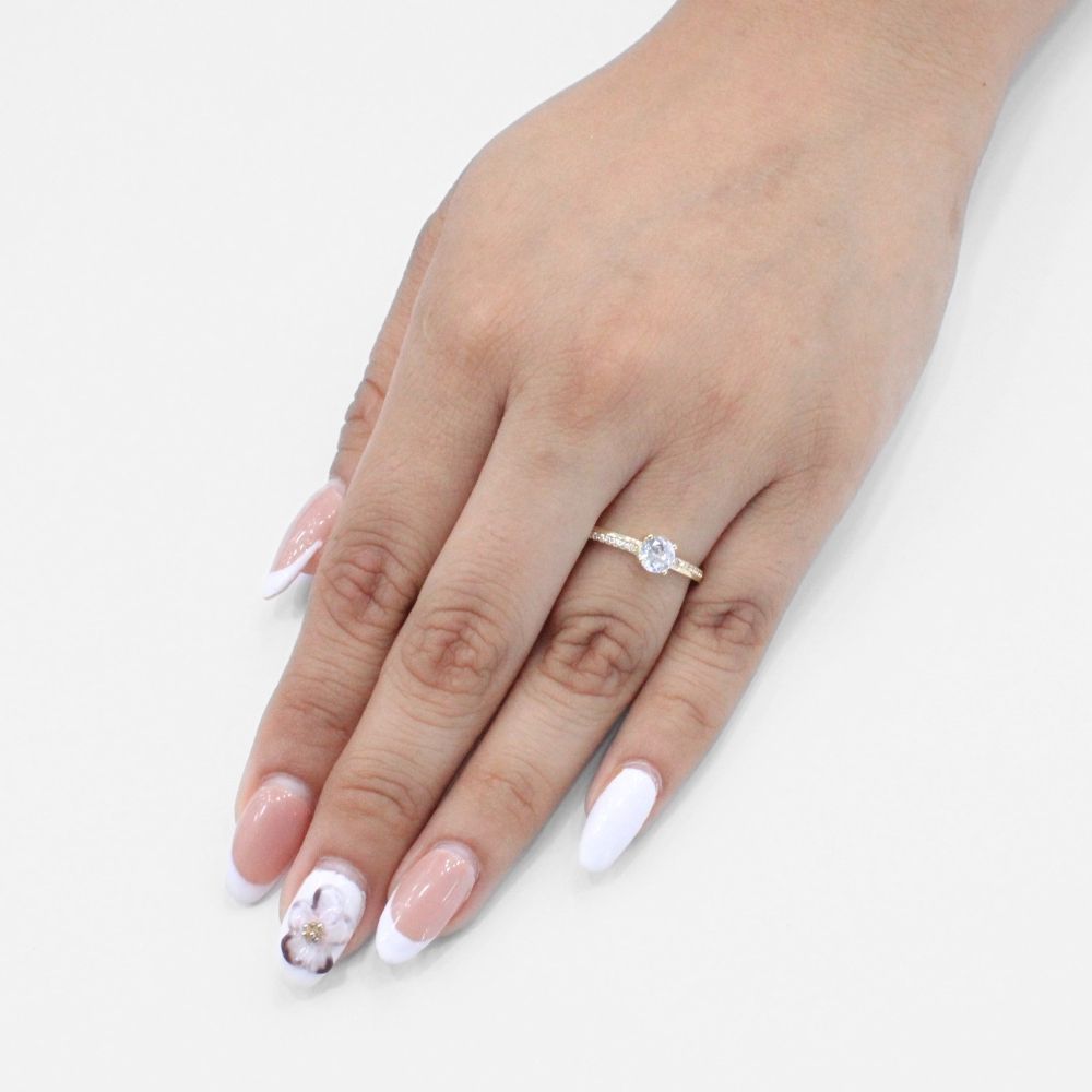Anillo de Compromiso en Oro 14k con Zirconia Central e Incrustado Especial y Fino de Zirconias mod. 9724