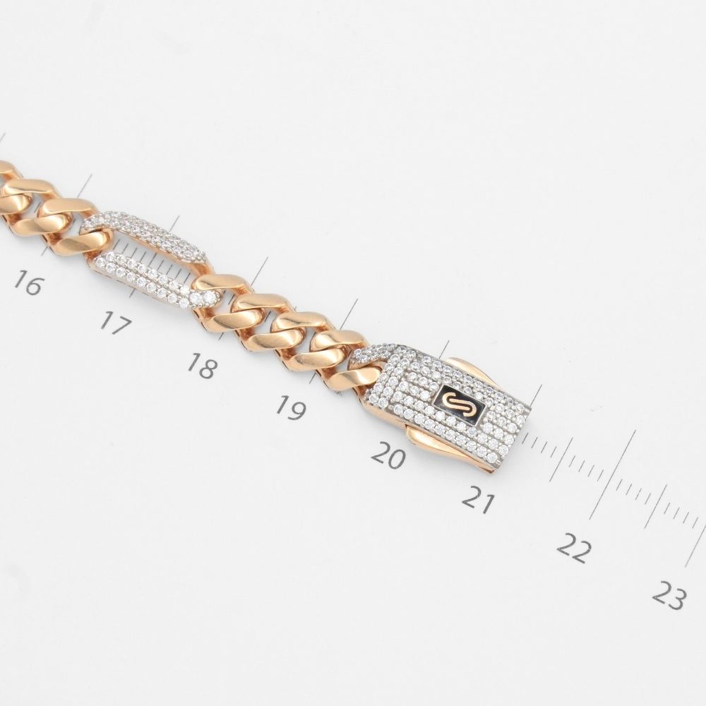 Pulsera Mónaco Chain 14k Modelo Fígaro Especial de Broche Pavé con Incrustación Alt. de Swarovski mod. 9657