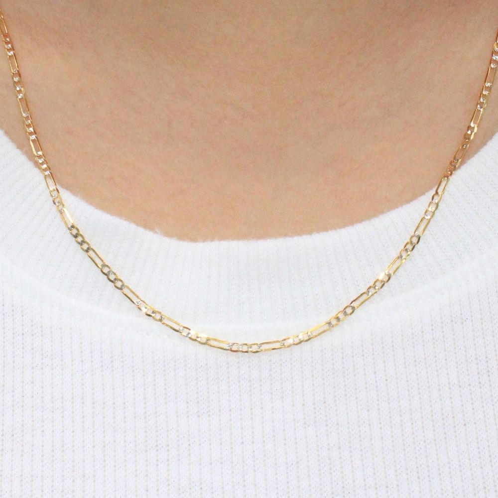 Cadena de Oro 14k Tejido 3x1 de Eslabones Pequeños con Diamantado Blanco mod. 9814
