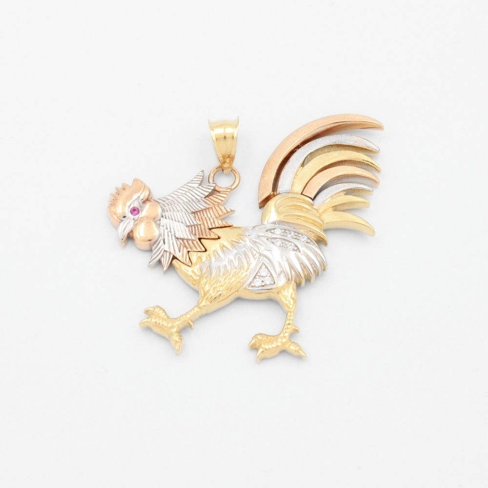 Dije de Oro 14k Diseño de Gallo Extra con Incrustación de Zirconias mod. 9443