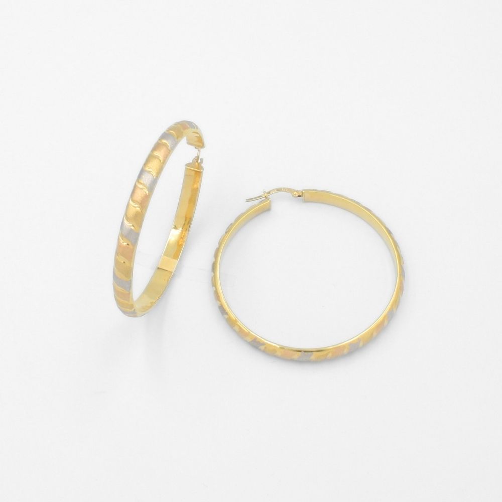 Arracada de Oro 14k Diseño Hueco y Fino de Tonos Mate Elegante mod. 9788