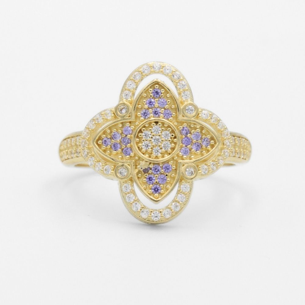 Anillo de Oro 14k con Trébol Especial Incrustado con Zirconias Brillantes mod. 9738