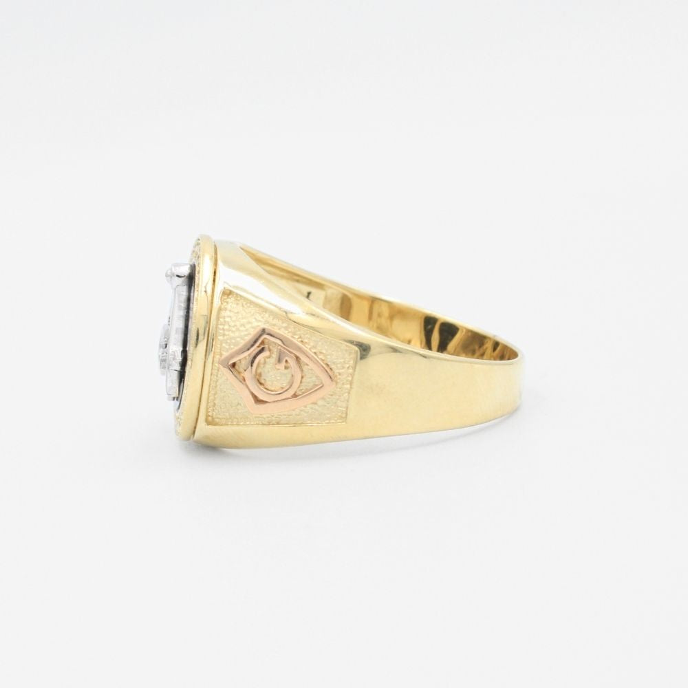 Anillo Masónico de Oro Florentino Detallado con Zirconias mod. 6005