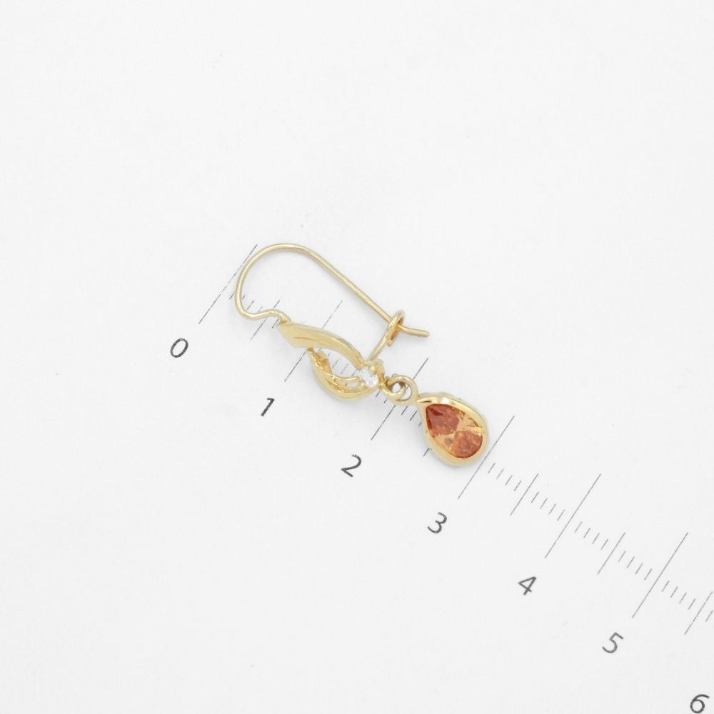 Arete con Broche Arillo de Oro 14k Estilo Largo Elegante con Zirconia Naranja Tangerine mod. 9768