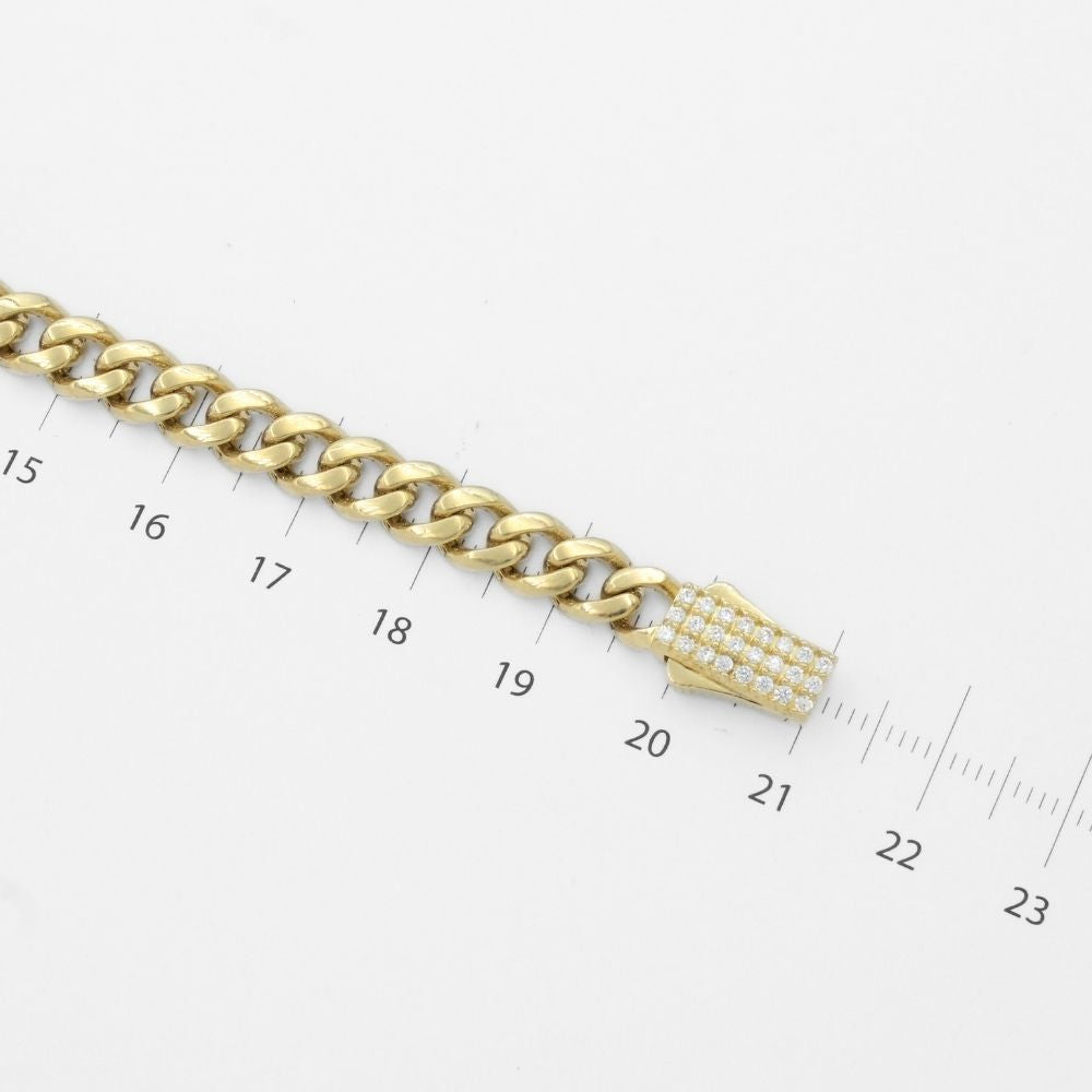 Pulsera de Oro 14k Tejido Barbado Semi Hueco con Broche Incrustado de Zirconias mod. 9882