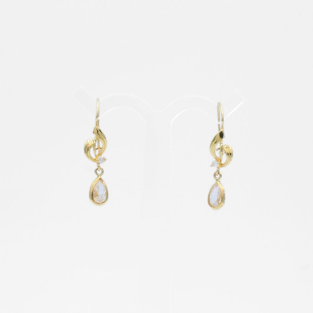 Arete con Broche Arillo de Oro 14k Estilo Largo Elegante con Zirconia Brillante mod. 9768