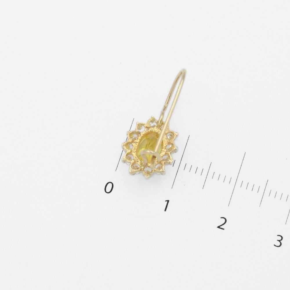 Arete con Broche Arillo de Oro 14k Flor de Zirconia Ambar con Zirconias Brillantes mod. 9765