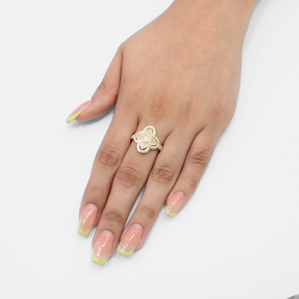 Anillo de Oro 14k con Trébol Especial Incrustado con Zirconias Brillantes mod. 9738