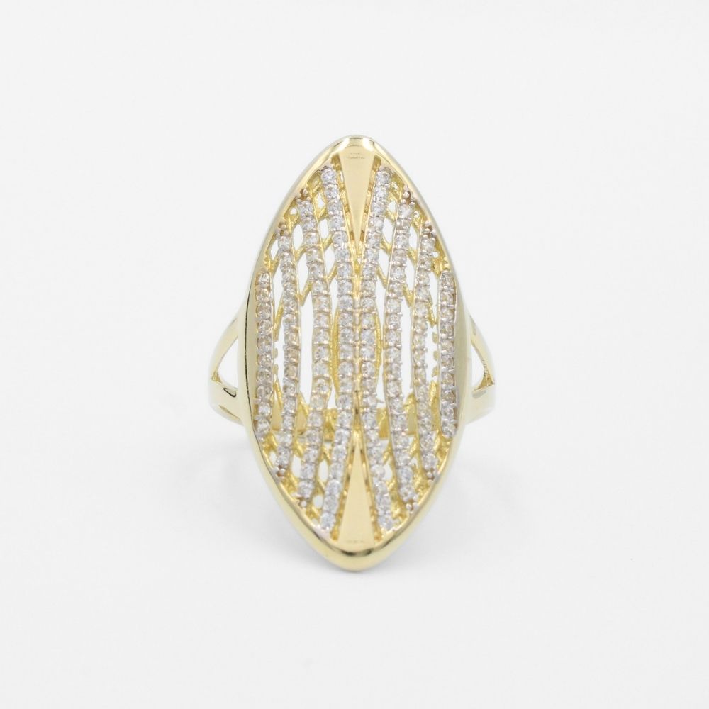Anillo de Oro 14k de Diseño Shield con Calado e Incrustación de Zirconias mod. 9597