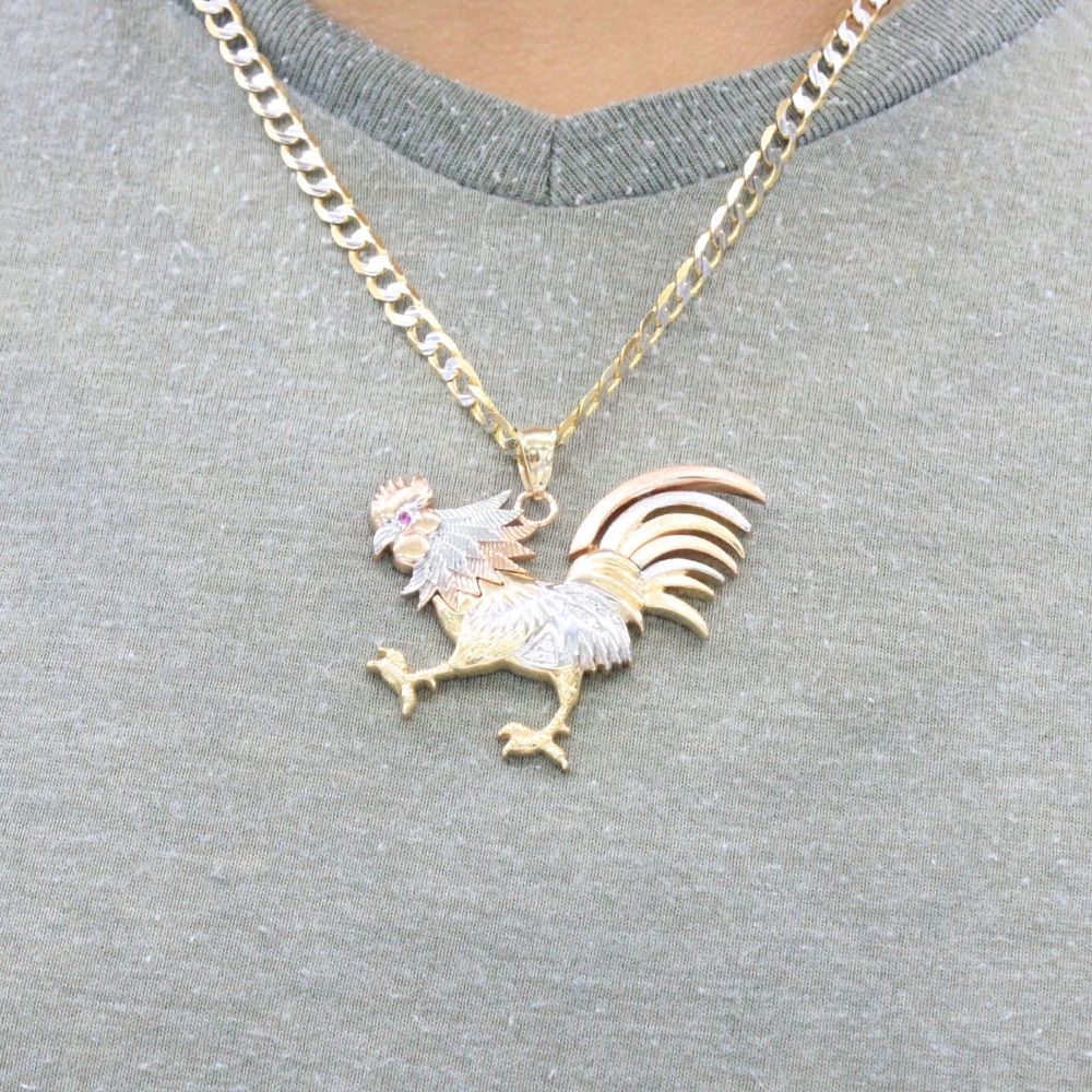 Dije de Oro 14k Diseño de Gallo Extra con Incrustación de Zirconias mod. 9443