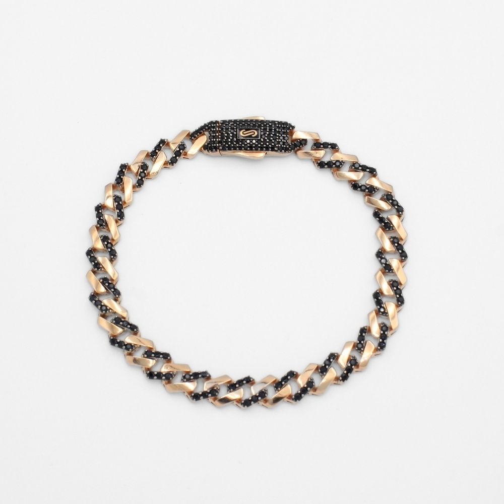 Pulsera Mónaco Chain 14k Modelo Edge de Broche Pavé con Incrustación Alt. de Swarovski Oscuro mod. 9658