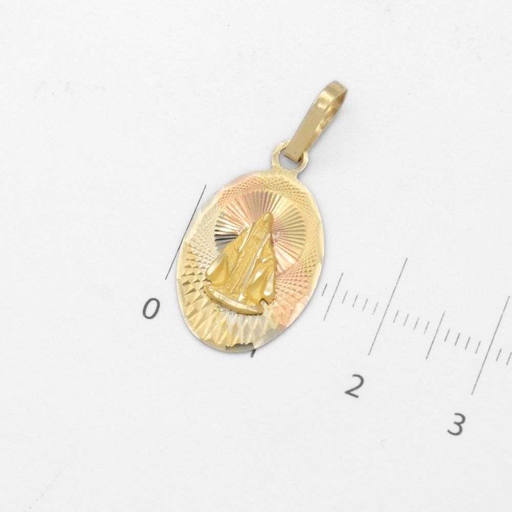 Medalla de Oro 14k Diseño Oval Fino y Diamantado con Imagen de la Virgen Milagrosa mod. 9857