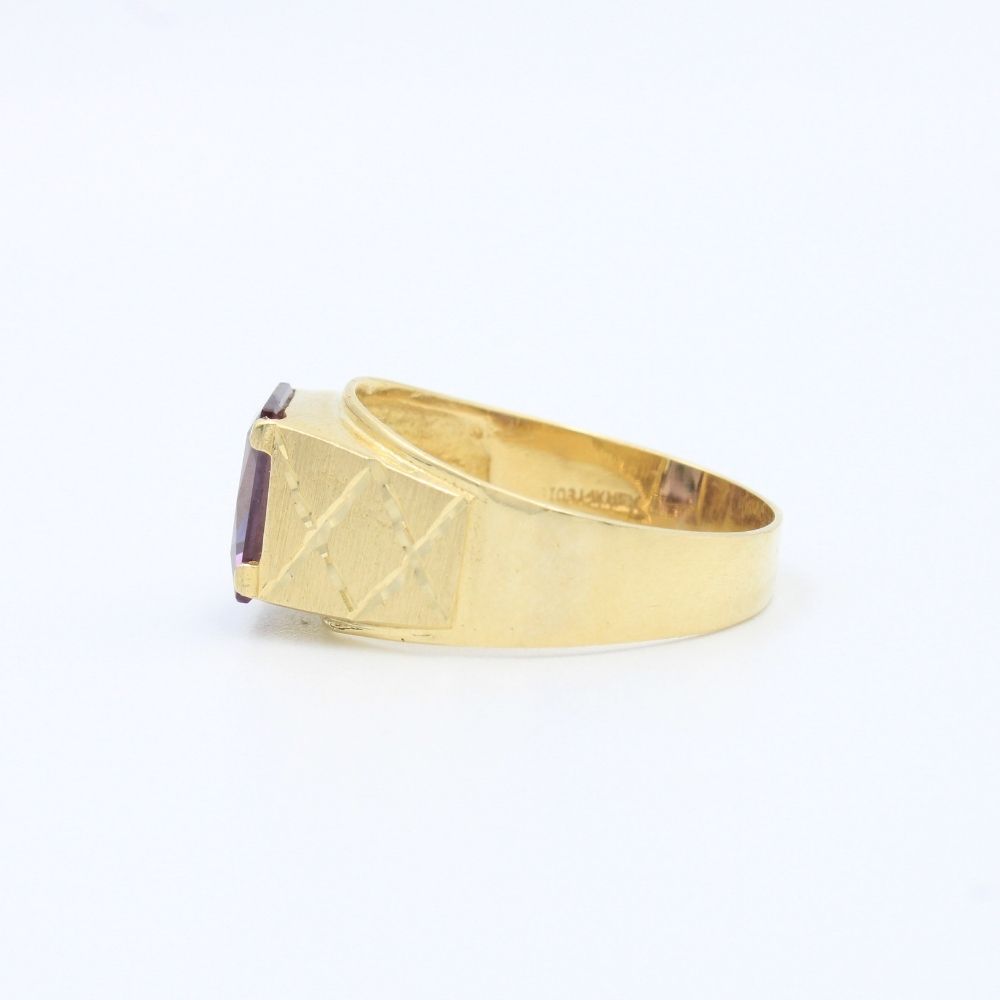 Anillo de Oro 14k con Zirconia Color Morado Royal y Diseño Mate de Figura X mod. 9465