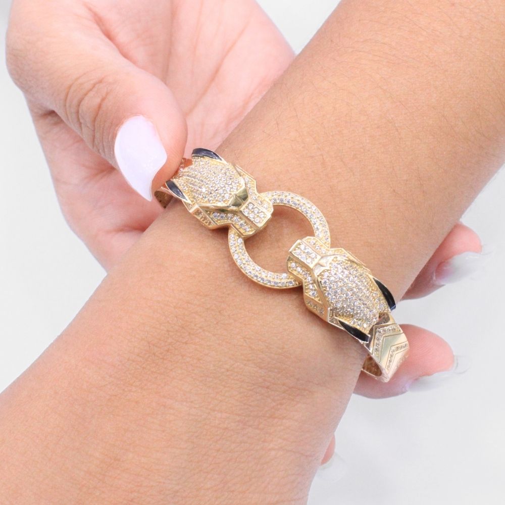 Aro de Oro 14k Hueco con Panteras Incrustada de Zirconias Brillantes mod. 8996