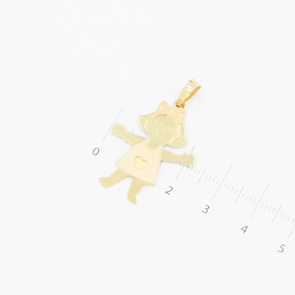 Dije de Oro 14k Niña con Vestido y Corazón mod. 9235