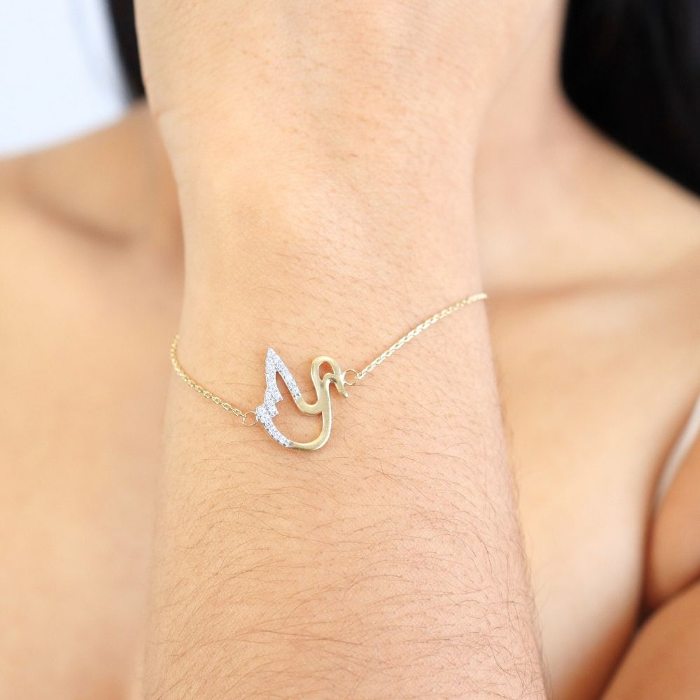 Pulsera de Oro 14k de Tejido Fino con Cisne Incrustado con Zirconias mod. 4984