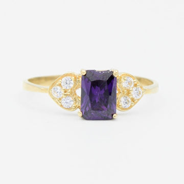 Anillo de Oro 14k con Diseño Cuadrado Incrustado de Zirconia en Color Morado mod. 9208