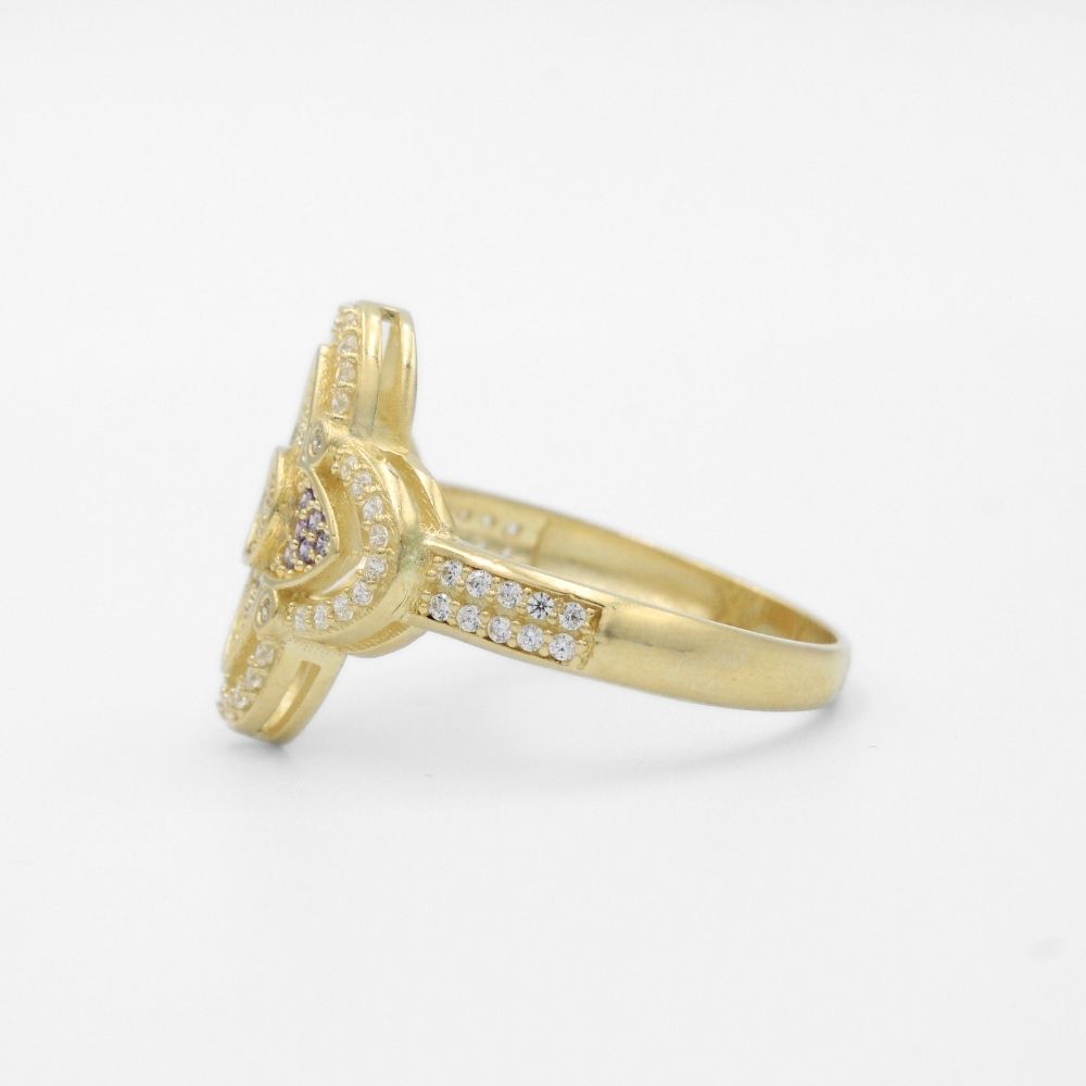 Anillo de Oro 14k con Trébol Especial Incrustado con Zirconias Brillantes mod. 9738