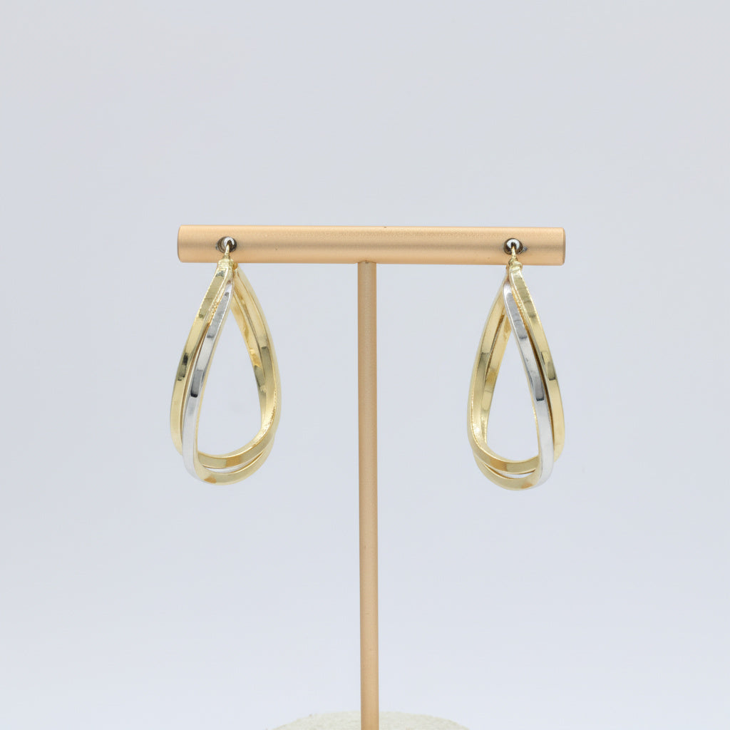 Arracada de Oro 14k Diseño Tubular Cuadrado y Hueco de Estilo Doble Torcido mod. 10041