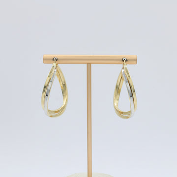 Arracada de Oro 14k Diseño Tubular Cuadrado y Hueco de Estilo Doble Torcido mod. 10041