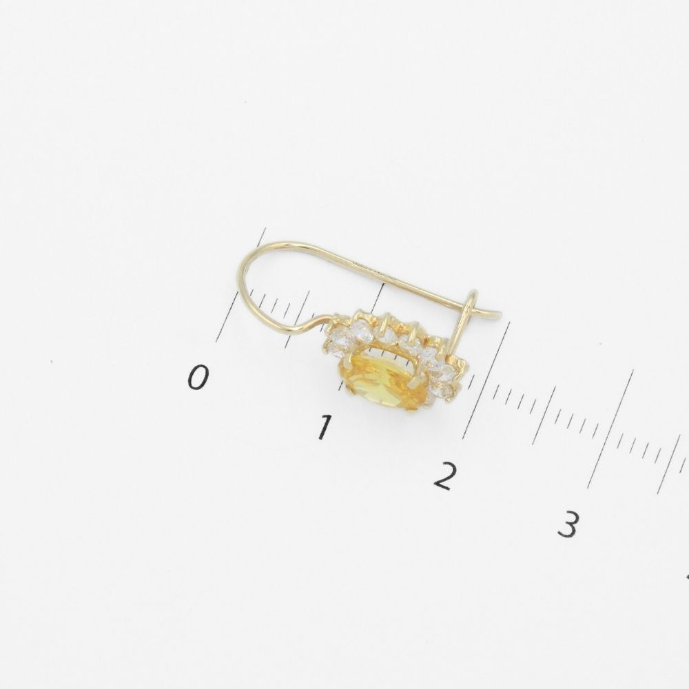 Arete con Broche Arillo de Oro 14k Flor de Zirconia Ambar con Zirconias Brillantes mod. 9765